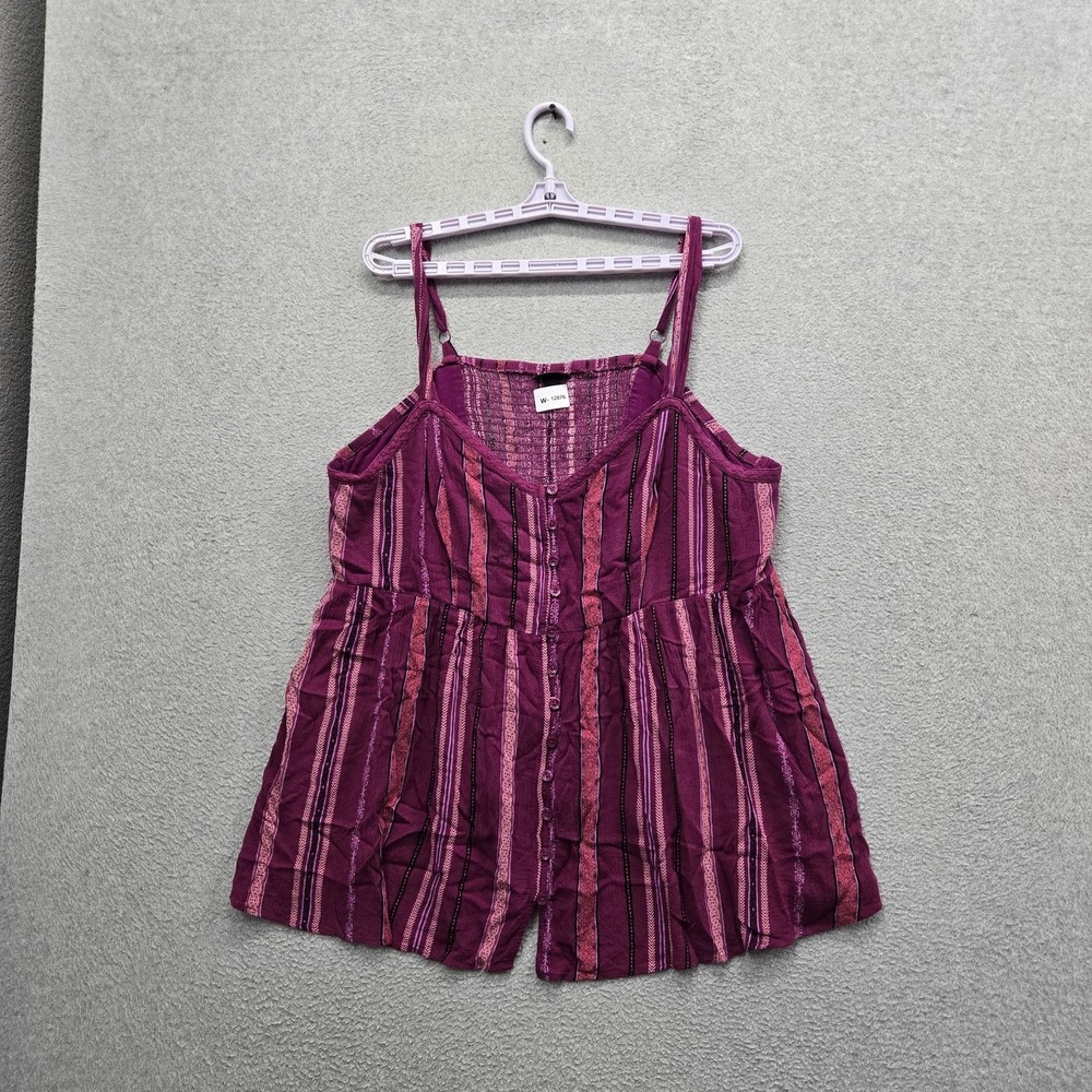 Torrid Women Blouse 3 Purple Striped Boho Button V-Neck Front‎ Cami Babydoll
